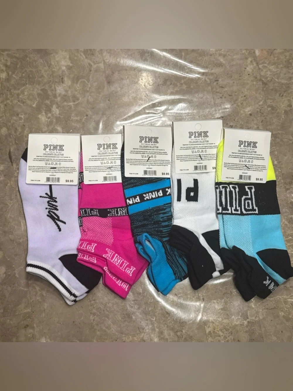 New Pink Victoria’s Secret Socks
With tags 
New Pink socks 
5 pairs included - Picture 3 of 3